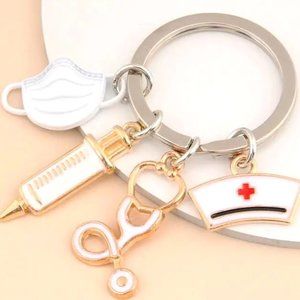 Nurse Medical Keychain Bag Charm Purse Silver & Gold Round Great Gift